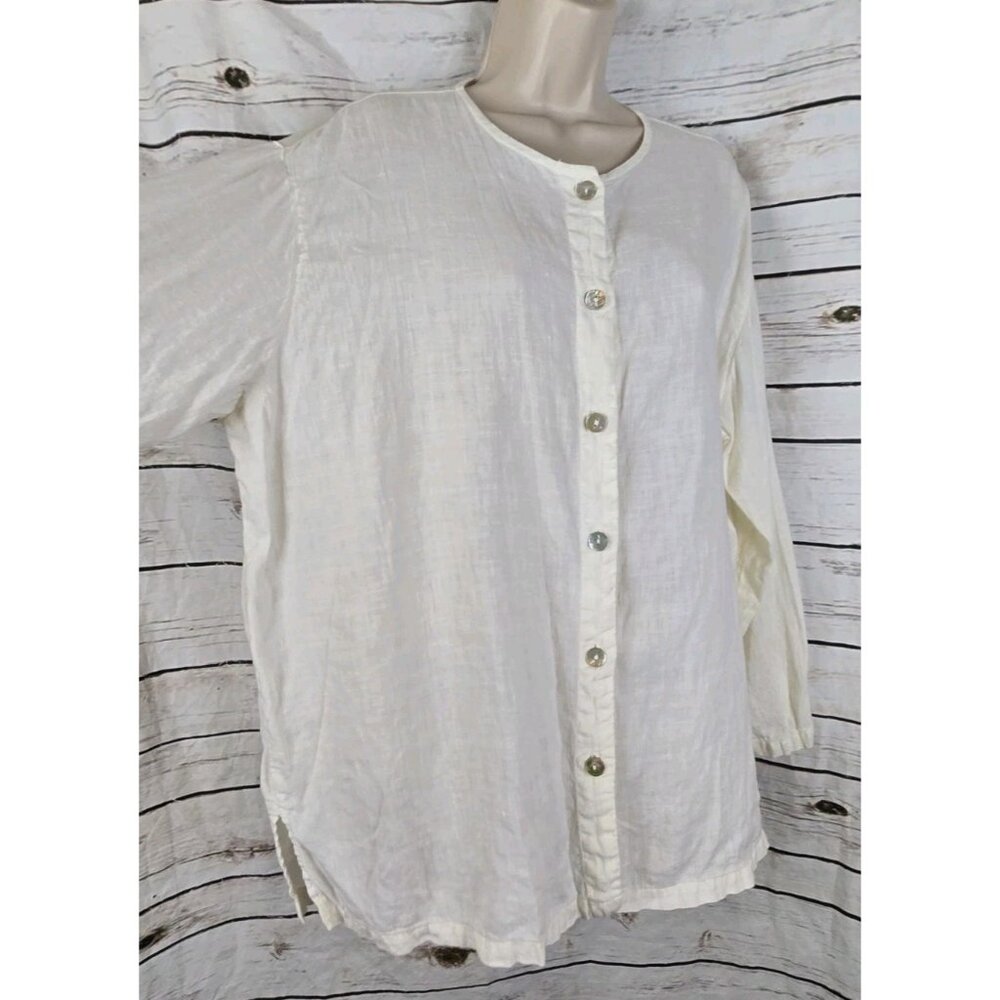 Cut Loose White Ivory 100% Linen Tunic Top M Button Front Coastal - Picture 3 of 9
